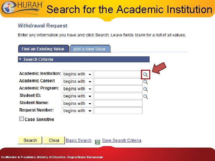 Search for the Academic Institution 