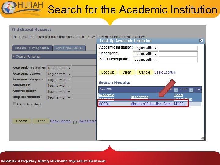 Search for the Academic Institution 