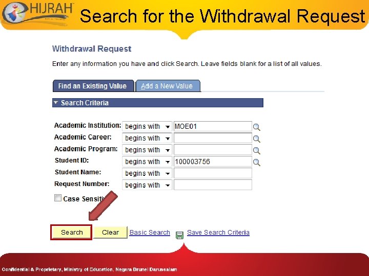 Search for the Withdrawal Request 