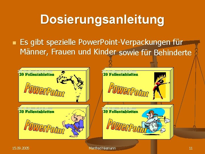 Dosierungsanleitung n Es gibt spezielle Power. Point-Verpackungen für Männer, Frauen und Kinder sowie für