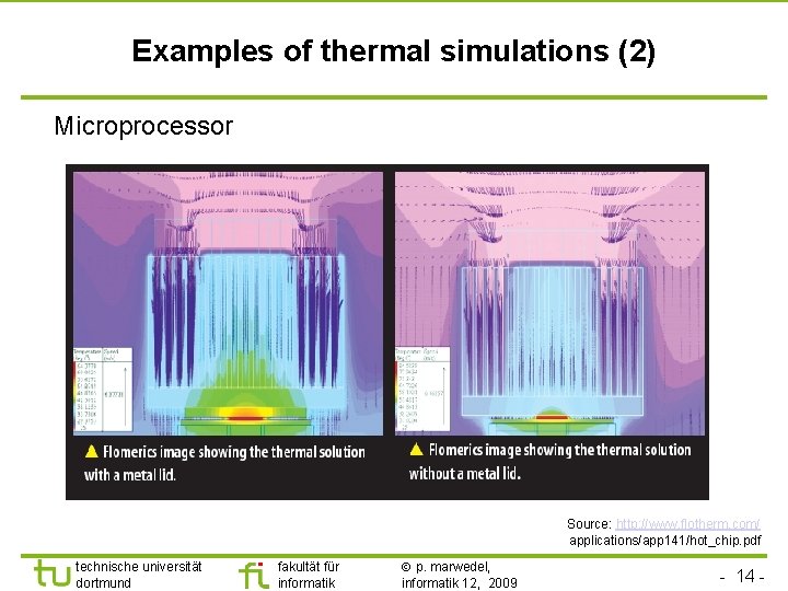 Examples of thermal simulations (2) Microprocessor Source: http: //www. flotherm. com/ applications/app 141/hot_chip. pdf