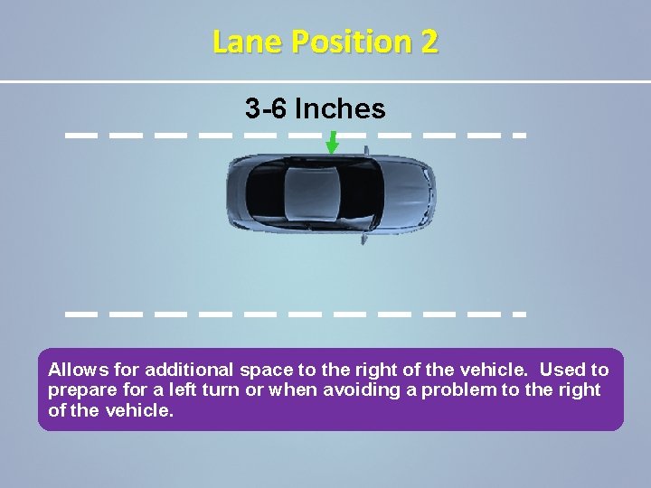 Lane Position 2 3 -6 Inches Allows for additional space to the right of