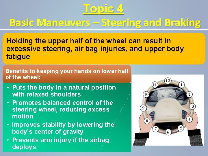 Topic 4 Basic Maneuvers – Steering and Braking Holding the upper half of the