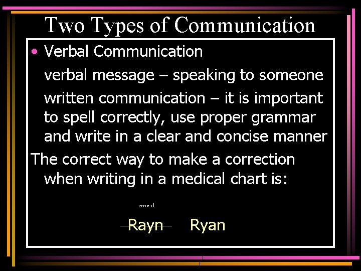 Two Types of Communication • Verbal Communication verbal message – speaking to someone written