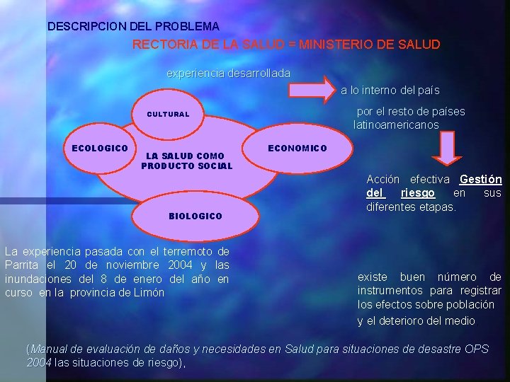 DESCRIPCION DEL PROBLEMA RECTORIA DE LA SALUD = MINISTERIO DE SALUD experiencia desarrollada a