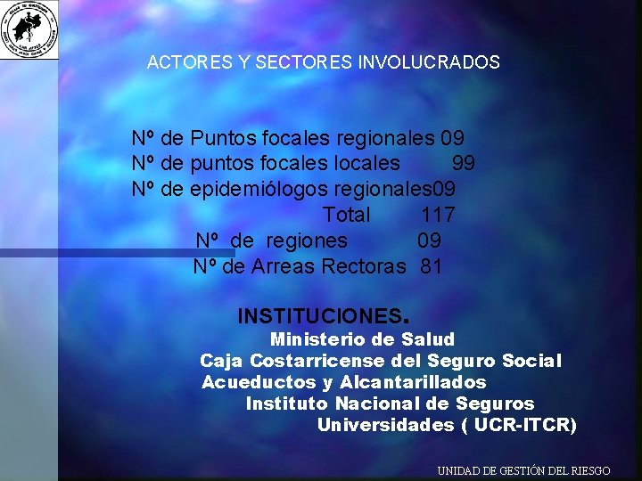 ACTORES Y SECTORES INVOLUCRADOS Nº de Puntos focales regionales 09 Nº de puntos focales