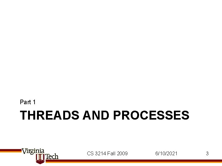 Part 1 THREADS AND PROCESSES CS 3214 Fall 2009 6/10/2021 3 Part 1 THREADS AND PROCESSES CS 3214 Fall 2009 6/10/2021 3