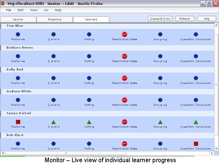 Monitor – Live view of individual learner progress 