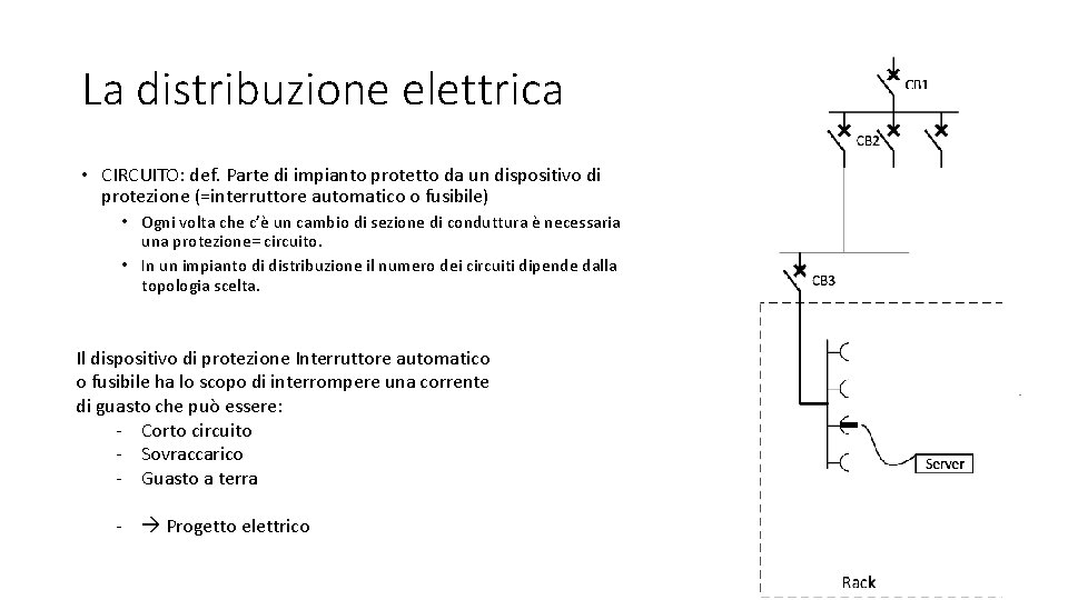 La distribuzione elettrica • CIRCUITO: def. Parte di impianto protetto da un dispositivo di