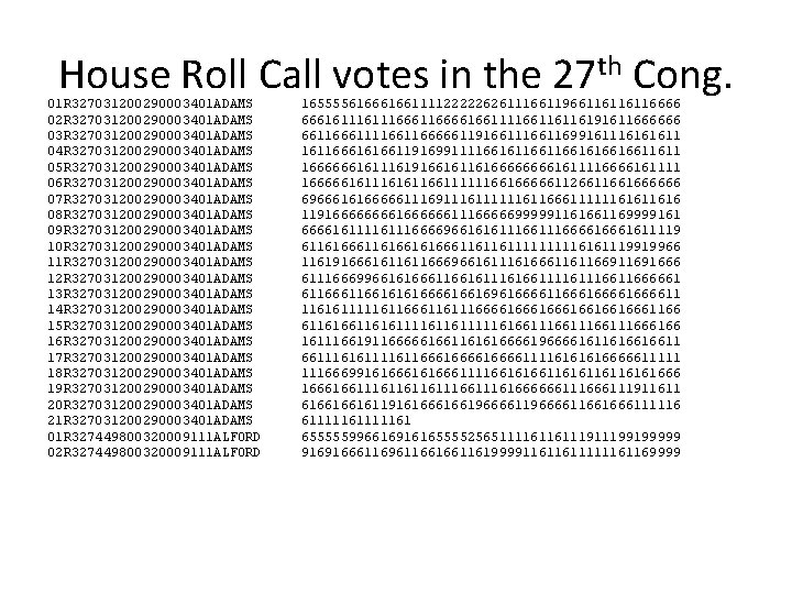 House Roll Call votes in the 27 th Cong. 01 R 327031200290003401 ADAMS 02 House Roll Call votes in the 27 th Cong. 01 R 327031200290003401 ADAMS 02