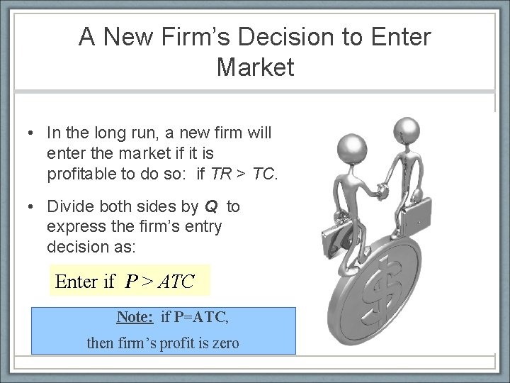 A New Firm’s Decision to Enter Market • In the long run, a new