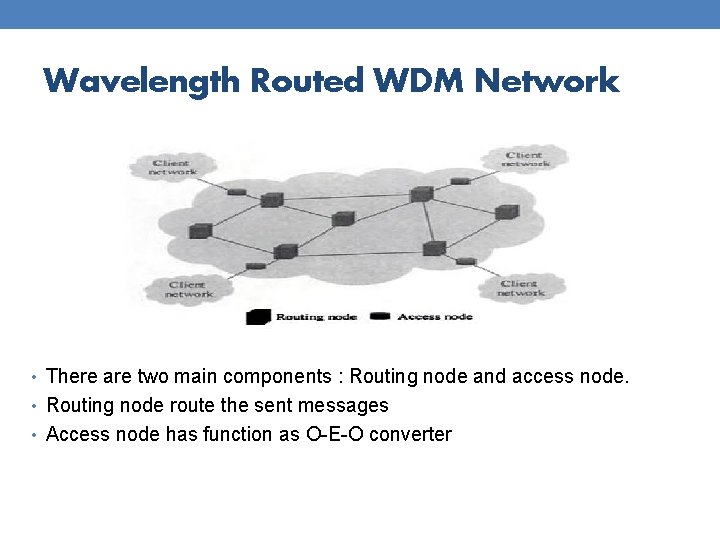 Wavelength Routed WDM Network • There are two main components : Routing node and