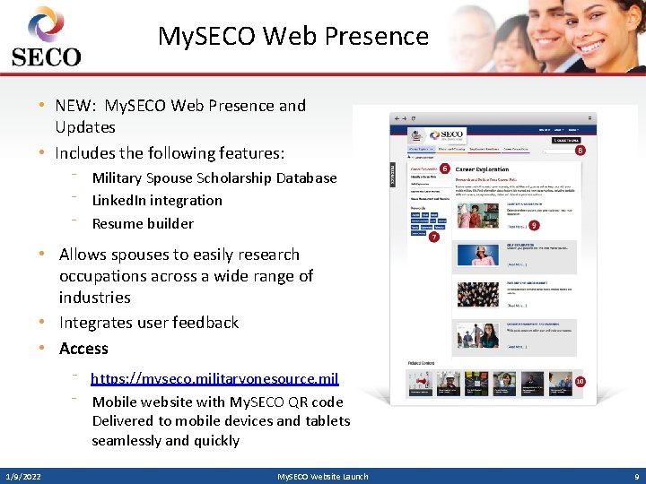 My. SECO Web Presence • NEW: My. SECO Web Presence and Updates • Includes