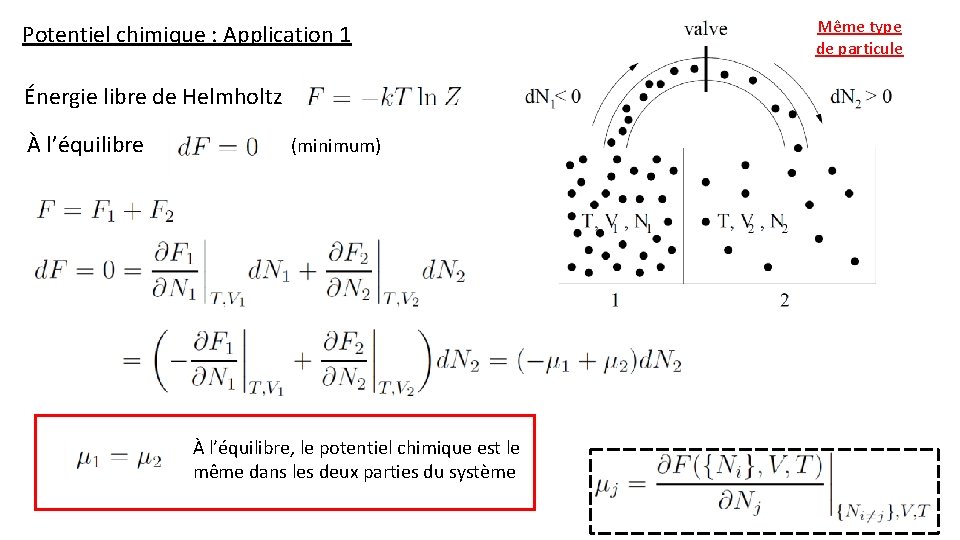 Potentiel chimique : Application 1 Énergie libre de Helmholtz À l’équilibre (minimum) À l’équilibre,