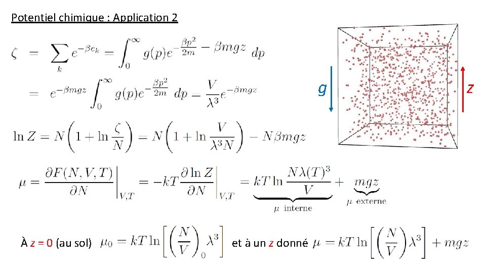 Potentiel chimique : Application 2 g À z = 0 (au sol) et à