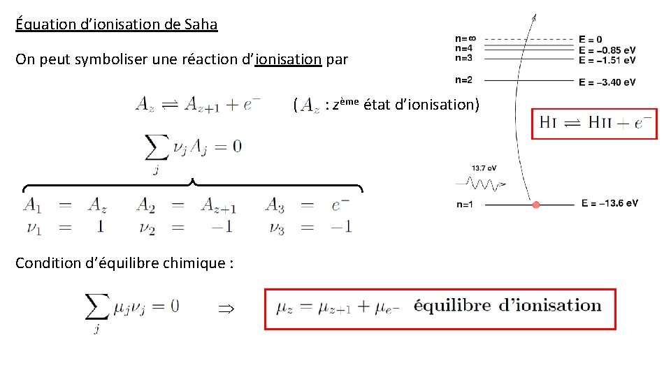 Équation d’ionisation de Saha On peut symboliser une réaction d’ionisation par ( Condition d’équilibre