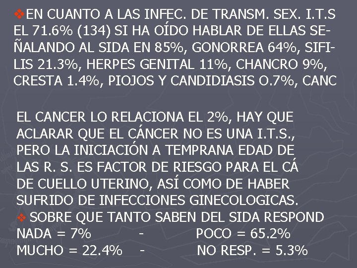 v. EN CUANTO A LAS INFEC. DE TRANSM. SEX. I. T. S EL 71.