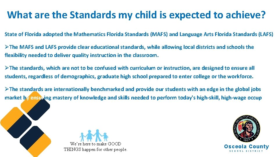 What are the Standards my child is expected to achieve? State of Florida adopted