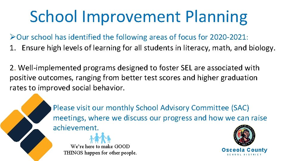 School Improvement Planning ØOur school has identified the following areas of focus for 2020
