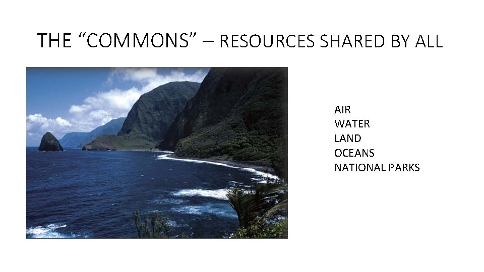 THE “COMMONS” – RESOURCES SHARED BY ALL AIR WATER LAND OCEANS NATIONAL PARKS 