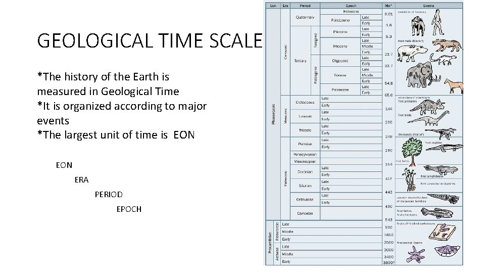 GEOLOGICAL TIME SCALE *The history of the Earth is measured in Geological Time *It