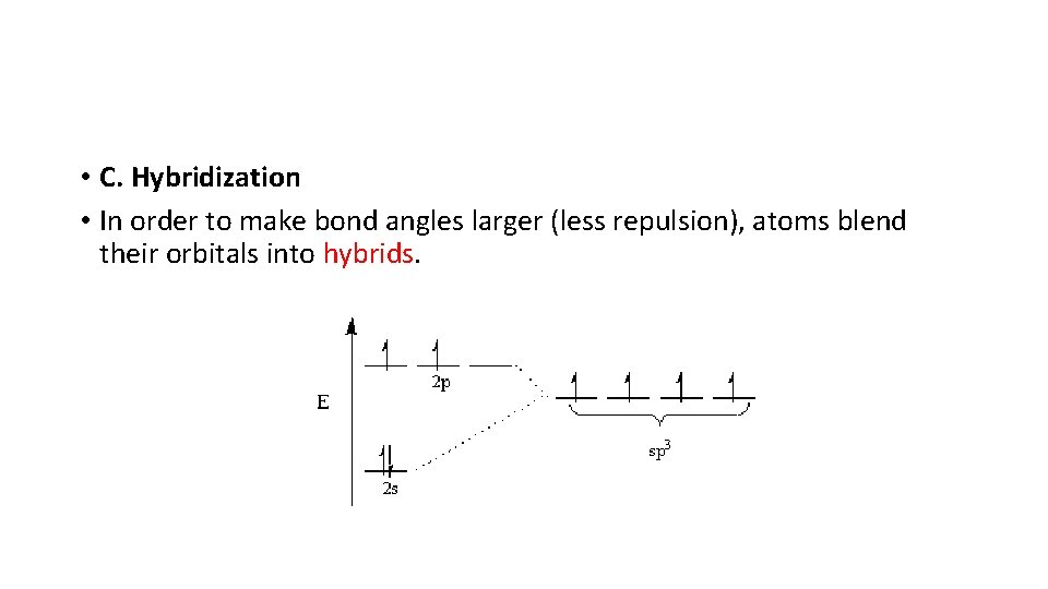  • C. Hybridization • In order to make bond angles larger (less repulsion),