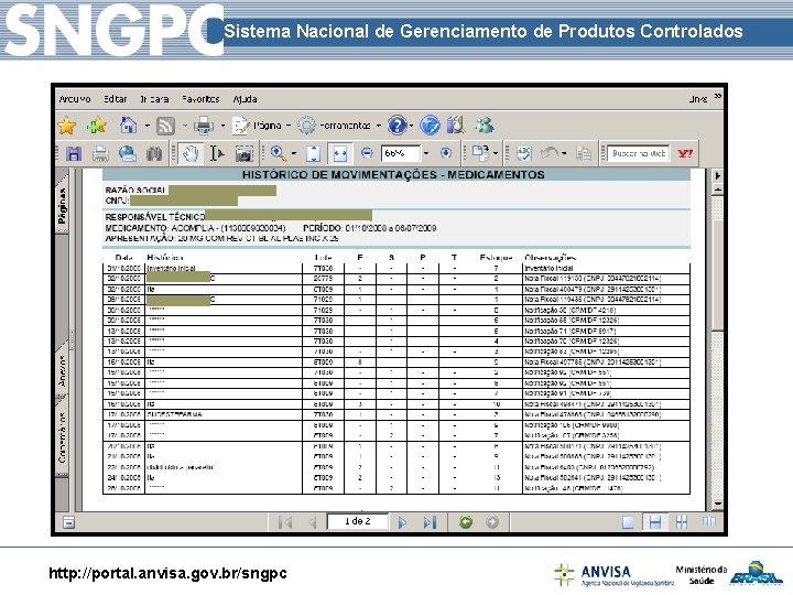 Sistema Nacional de Gerenciamento de Produtos Controlados http: //portal. anvisa. gov. br/sngpc 