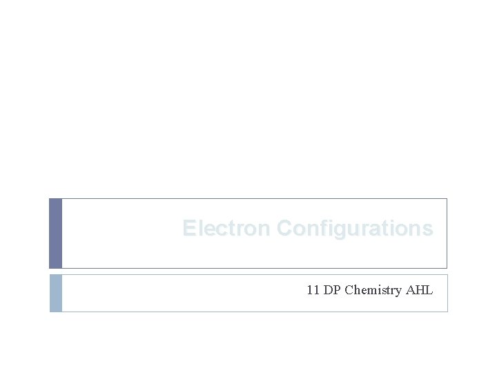 Electron Configurations 11 DP Chemistry AHL 