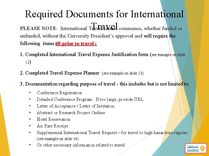 Required Documents for International Travel PLEASE NOTE: International Travel cannot commence, whether funded or