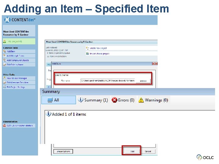 Adding an Item – Specified Item Adding an Item – Specified Item