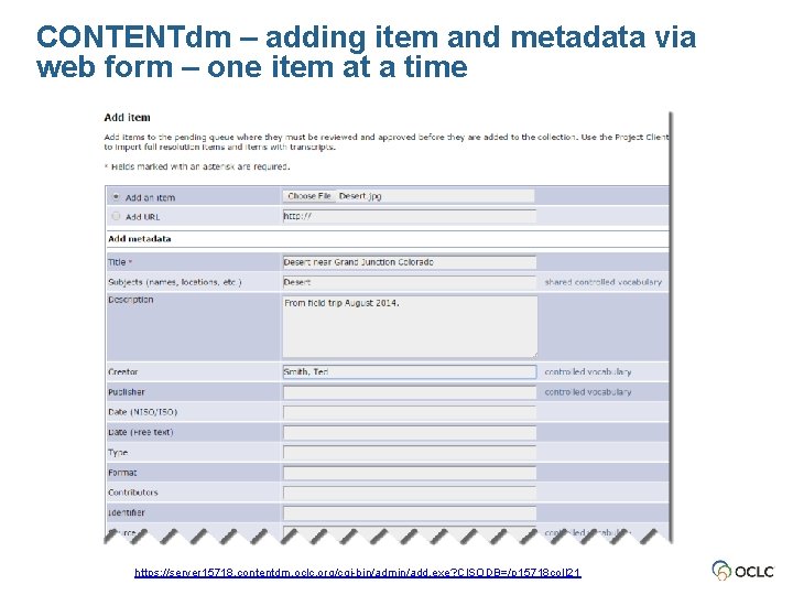 CONTENTdm – adding item and metadata via web form – one item at a CONTENTdm – adding item and metadata via web form – one item at a