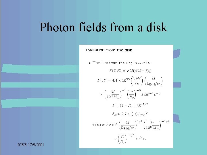 Photon fields from a disk ICRR 17/9/2001 