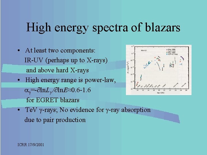 High energy spectra of blazars • At least two components: IR-UV (perhaps up to
