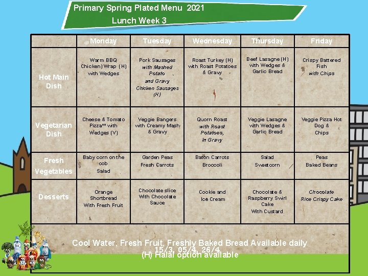Primary Spring Plated Menu 2021 Lunch Week 3 Monday Tuesday Wednesday Thursday Friday Warm