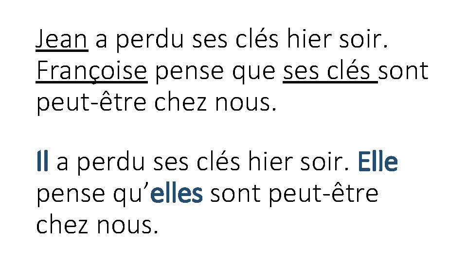 Jean a perdu ses clés hier soir. Françoise pense que ses clés sont peut-être Jean a perdu ses clés hier soir. Françoise pense que ses clés sont peut-être