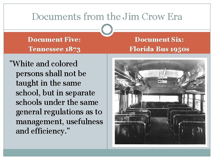 Documents from the Jim Crow Era Document Five: Tennessee 1873 "White and colored persons Documents from the Jim Crow Era Document Five: Tennessee 1873 "White and colored persons