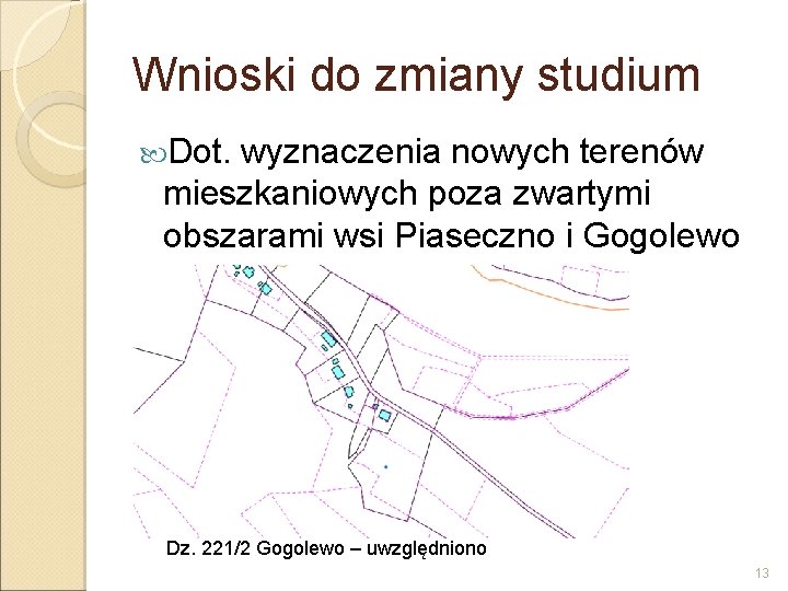 Wnioski do zmiany studium Dot. wyznaczenia nowych terenów mieszkaniowych poza zwartymi obszarami wsi Piaseczno