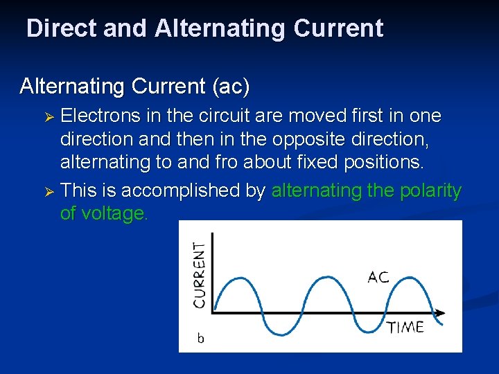 Direct and Alternating Current (ac) Ø Electrons in the circuit are moved first in