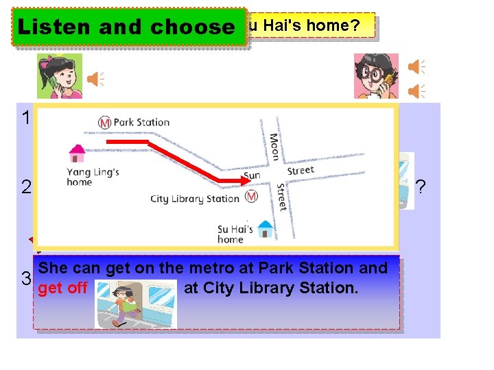 How doesand Yang Ling get to Su Hai's home? Listen choose 1. She can
