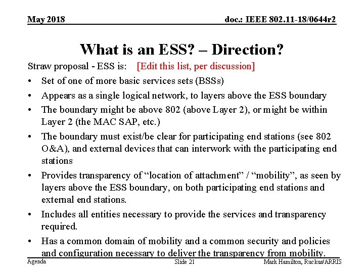 May 2018 doc. : IEEE 802. 11 -18/0644 r 2 What is an ESS? May 2018 doc. : IEEE 802. 11 -18/0644 r 2 What is an ESS?