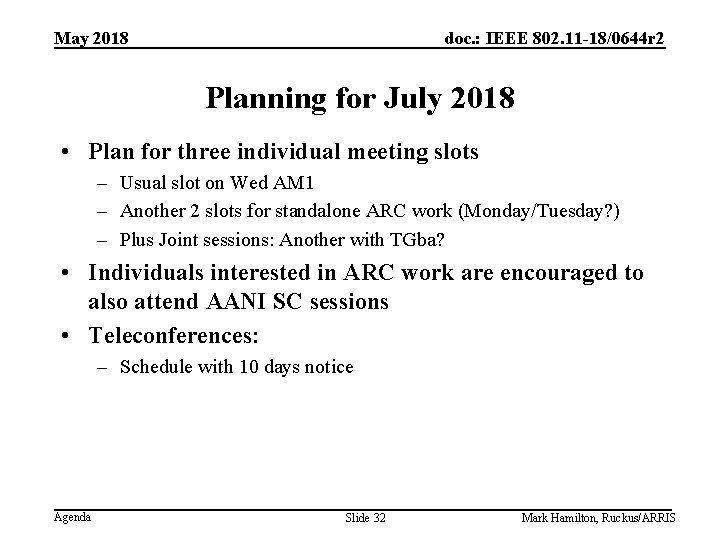 May 2018 doc. : IEEE 802. 11 -18/0644 r 2 Planning for July 2018