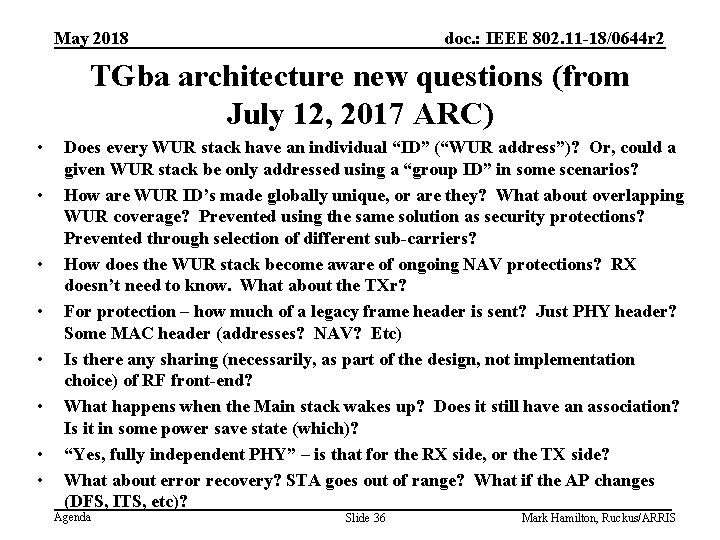 May 2018 doc. : IEEE 802. 11 -18/0644 r 2 TGba architecture new questions