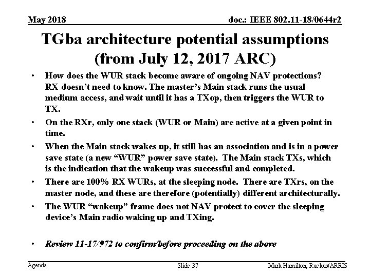 May 2018 doc. : IEEE 802. 11 -18/0644 r 2 TGba architecture potential assumptions