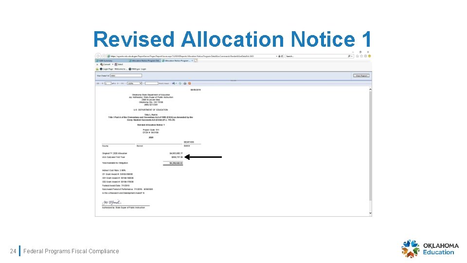 Revised Allocation Notice 1 24 Federal Programs Fiscal Compliance 