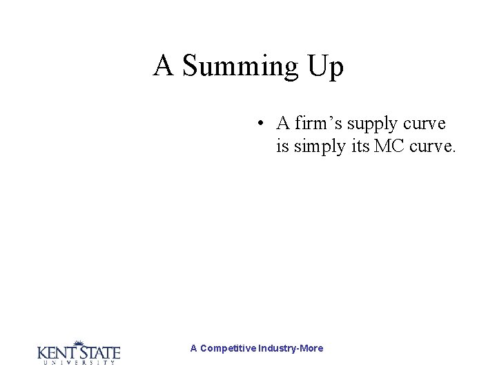 A Summing Up • A firm’s supply curve is simply its MC curve. A