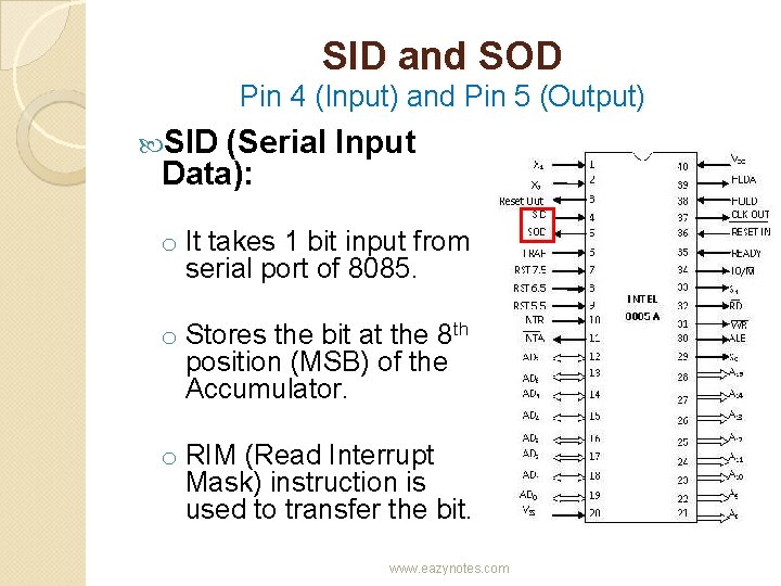 SID and SOD Pin 4 (Input) and Pin 5 (Output) SID (Serial Input Data):