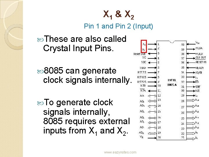 X 1 & X 2 Pin 1 and Pin 2 (Input) These are also