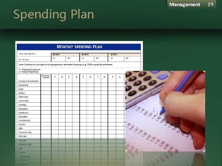 Spending Plan Management 19 Spending Plan Management 19