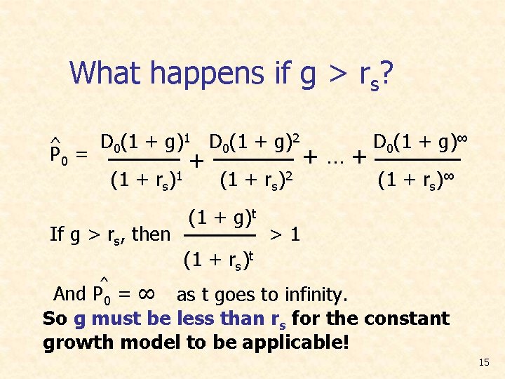 What happens if g > rs? ^ P 0 = D 0(1 + g)1