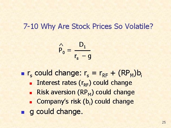 7 -10 Why Are Stock Prices So Volatile? ^ P 0 = n rs